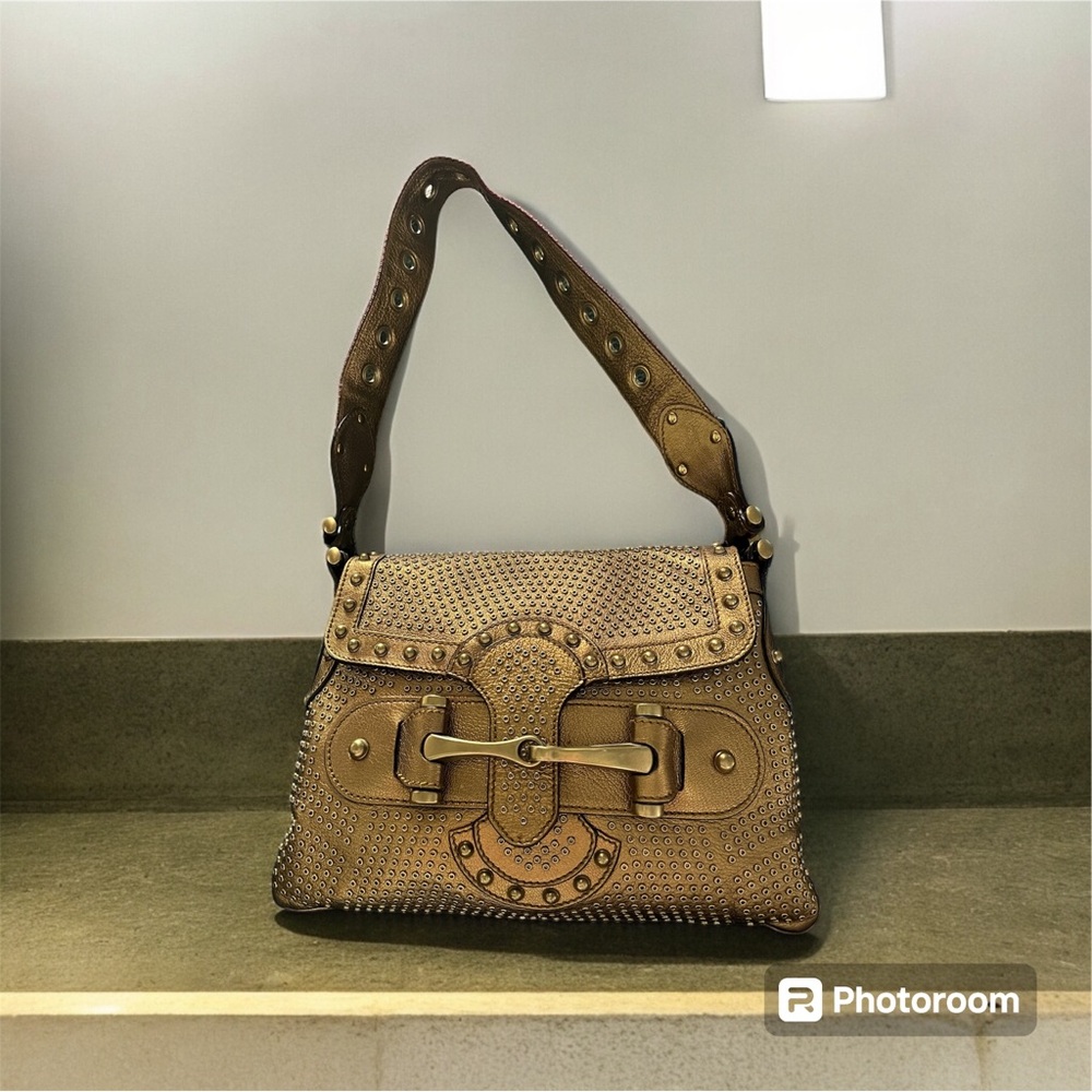 Bronze Gucci studded calf skin Pelham Flap Bag